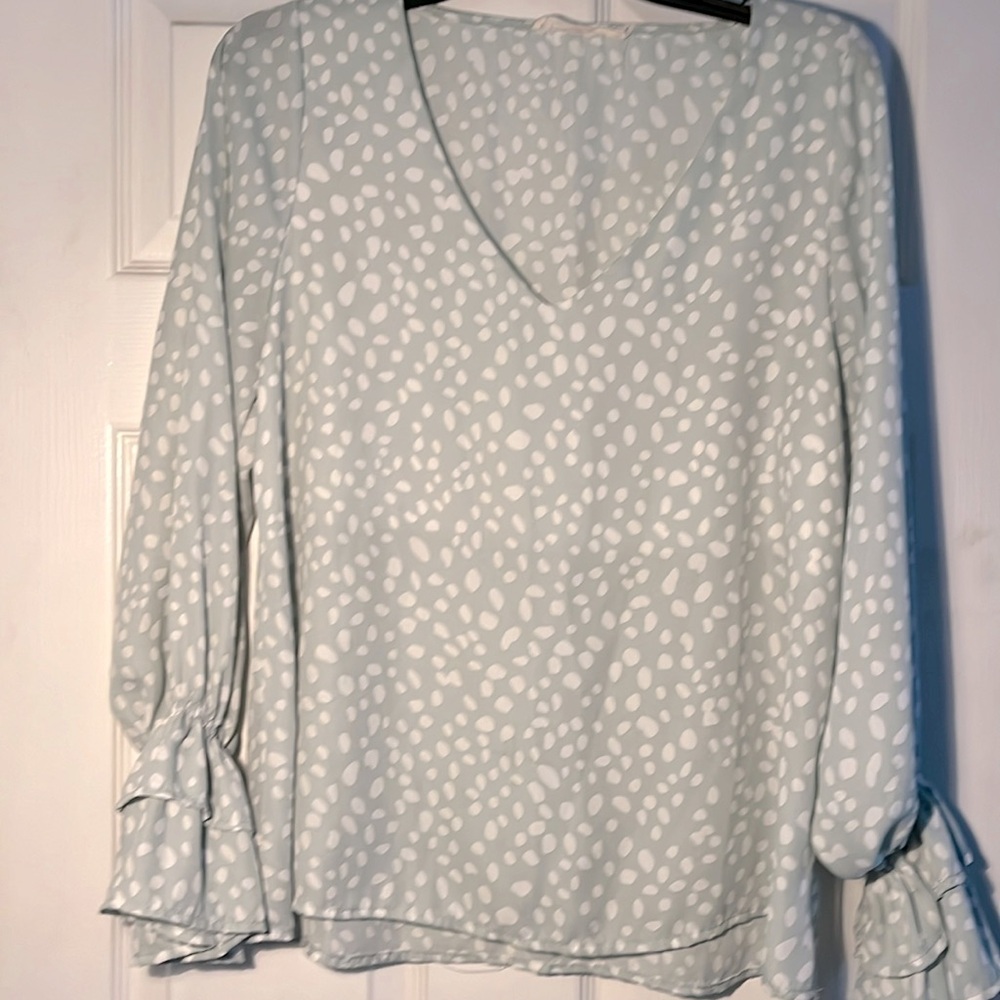 Vine $ love, mint green and white blouse, size large